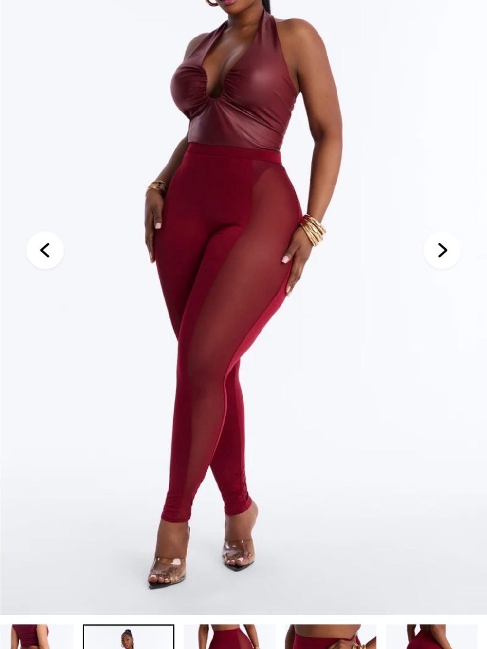 Fashion Nova Women's Maroon Mesh-Panel Leggings - Picture 4 of 7